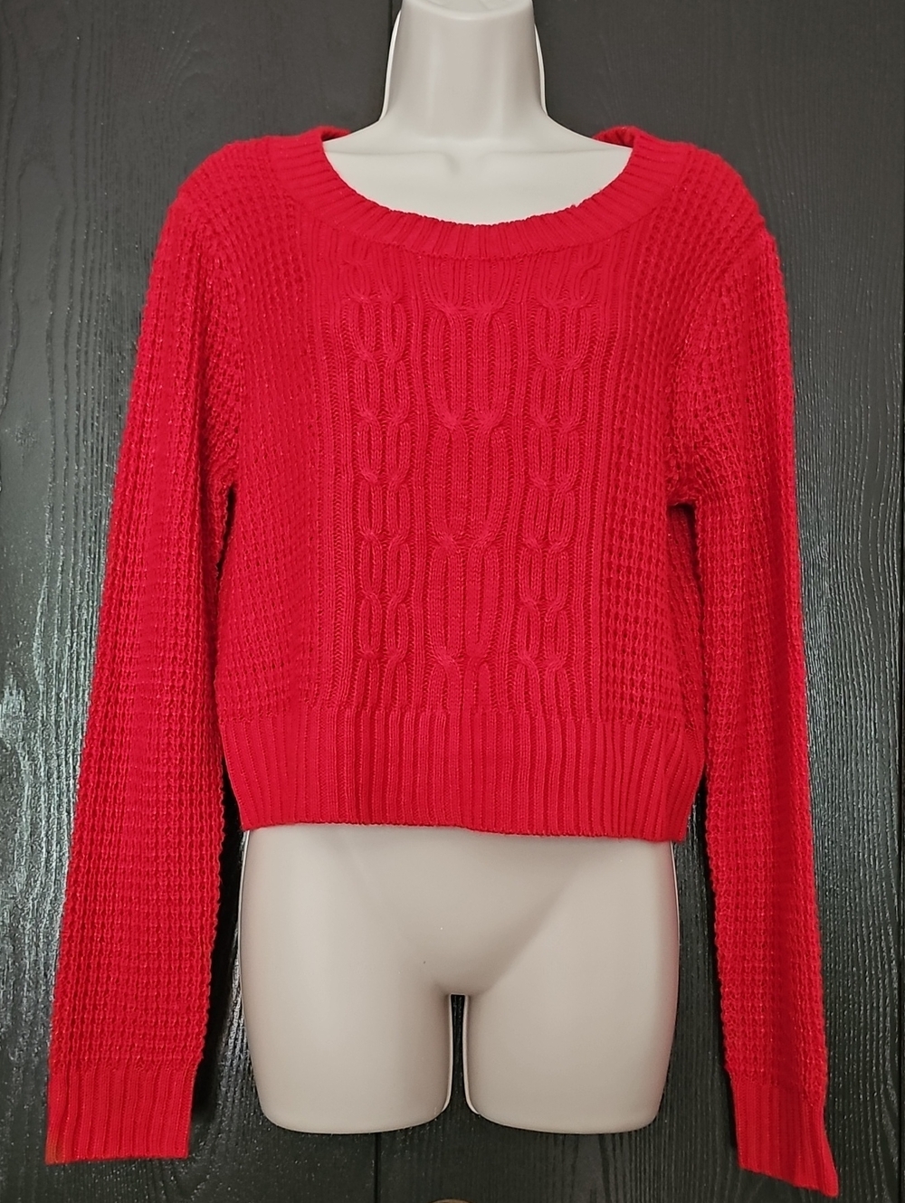 Boy Meets Girl Red Cable Knit Scoop-Neck Crop Sweater XL New with tags